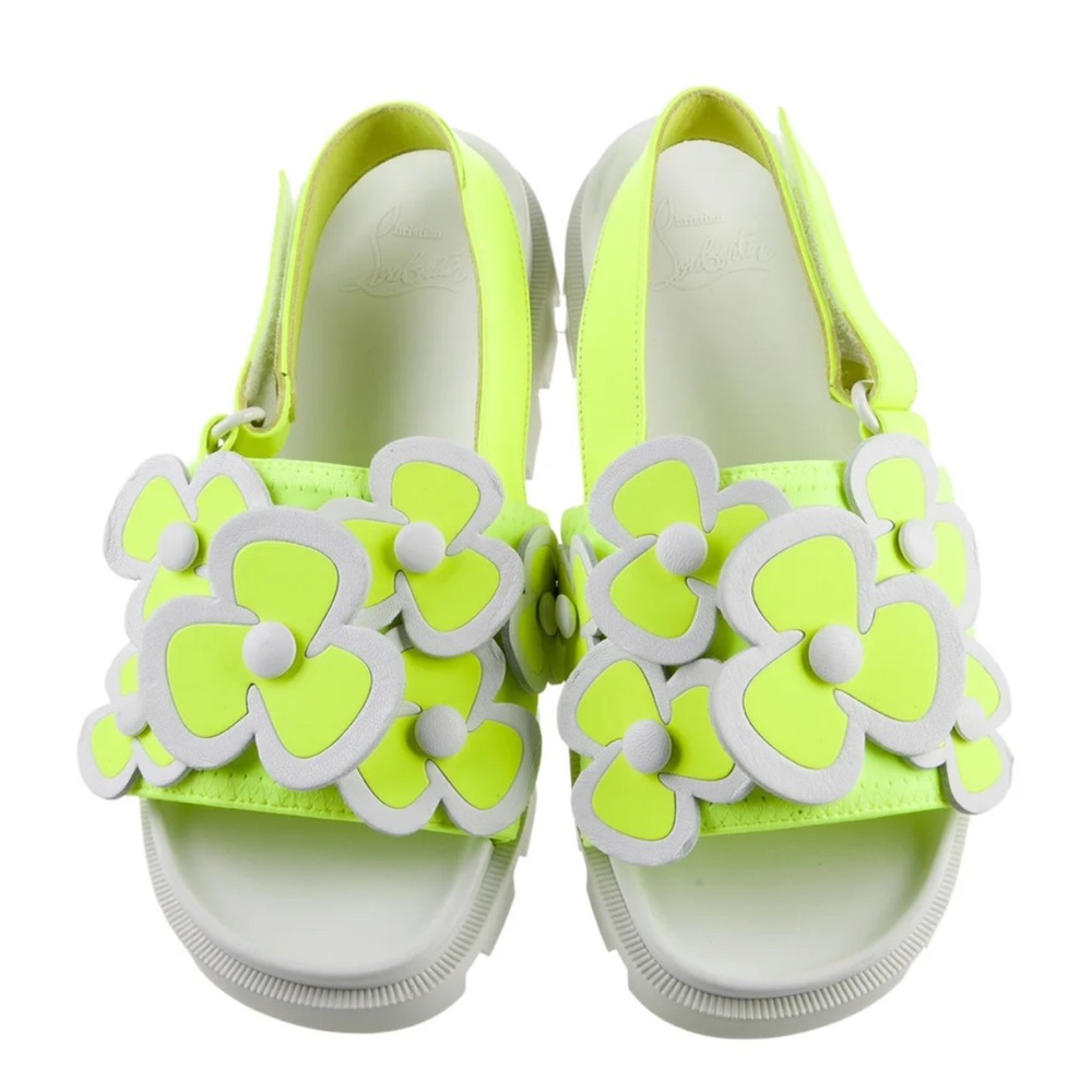 Christian Louboutin Girls Neon Yellow Flower Sandals Size euro 34 (US 2–3)
